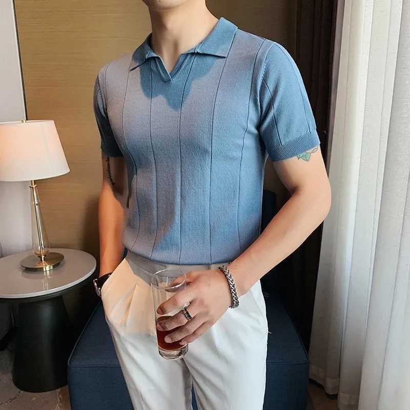 Polo Shirt Mens Trend Brand Summer Leading T-shirt Mens Short Sleeve Japanese Ruffle Handsome Solid Color Full Match Knitted Top W250414