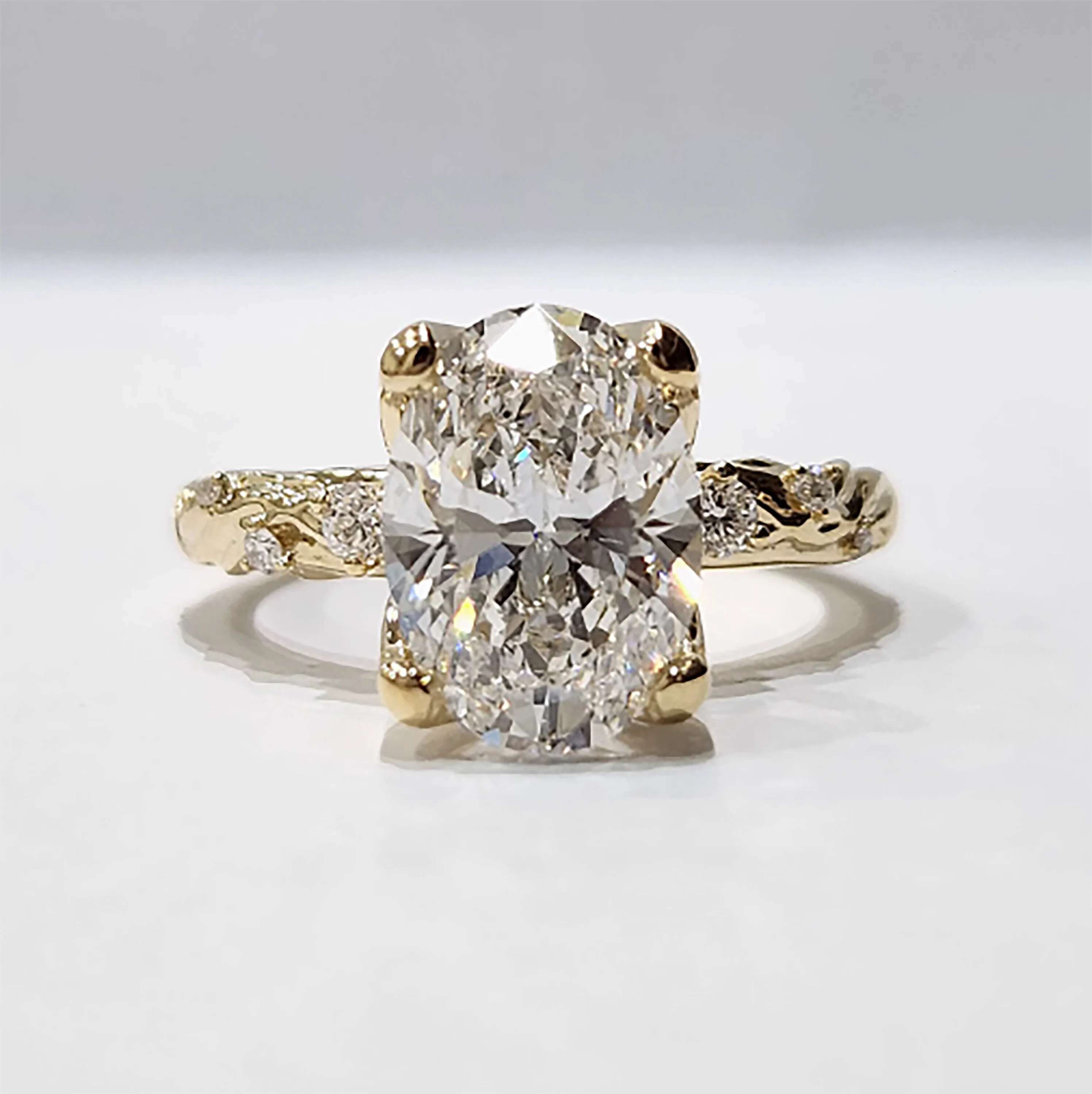 Custom Real Solid 14K Yellow Gold Rings Women Engagement Anniversary Wedding Rings Oval Moissanite Diamond Rings Carving Pattern