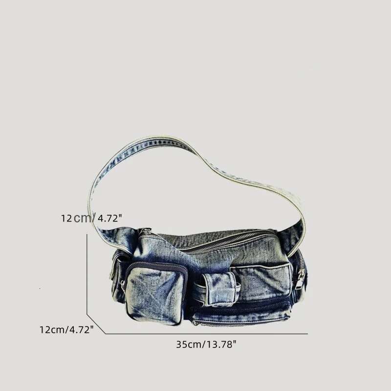 Jamhoo Women Denim Crossbody Casual Large Capacity Shoulder Vintage Messenger Multi-Pockets Zipper Commute Bag Bolsa