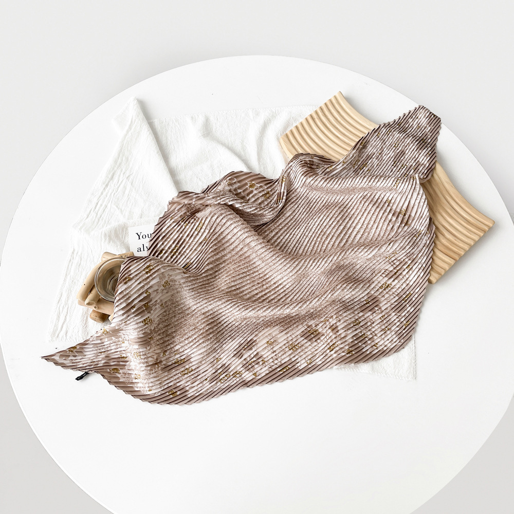 K390 Solid color 70cm pleated small silk scarf for women Japanese and Korean small fresh headscarf neck scarf small shawl fashion
