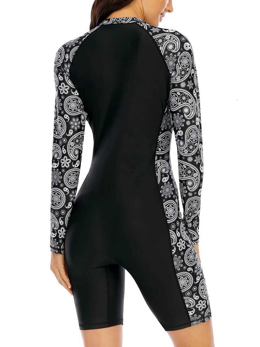 One Piece Long Sleeve Women Swimsuit Surfing Suit Beach Sporty Swimwear SunscreenNo built-in braW251113