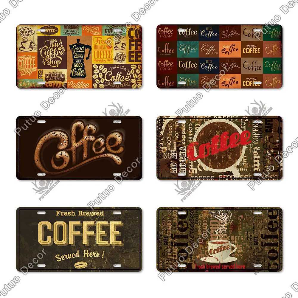 Putuo Decor Coffee Licenses Plate Metal Sign Tin Signs Decorative Plaques for Cafe Kitchen Living Room Garage Door Wall DecorM251114