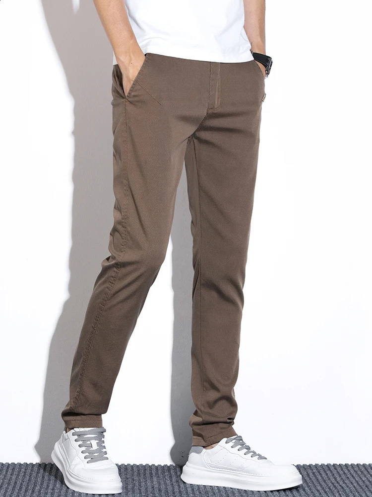Ultra thin mens pants spring summer straight casual pants Lyocell fabric fashionable ultra-thin elastic Korean Trouser solid color item 250410