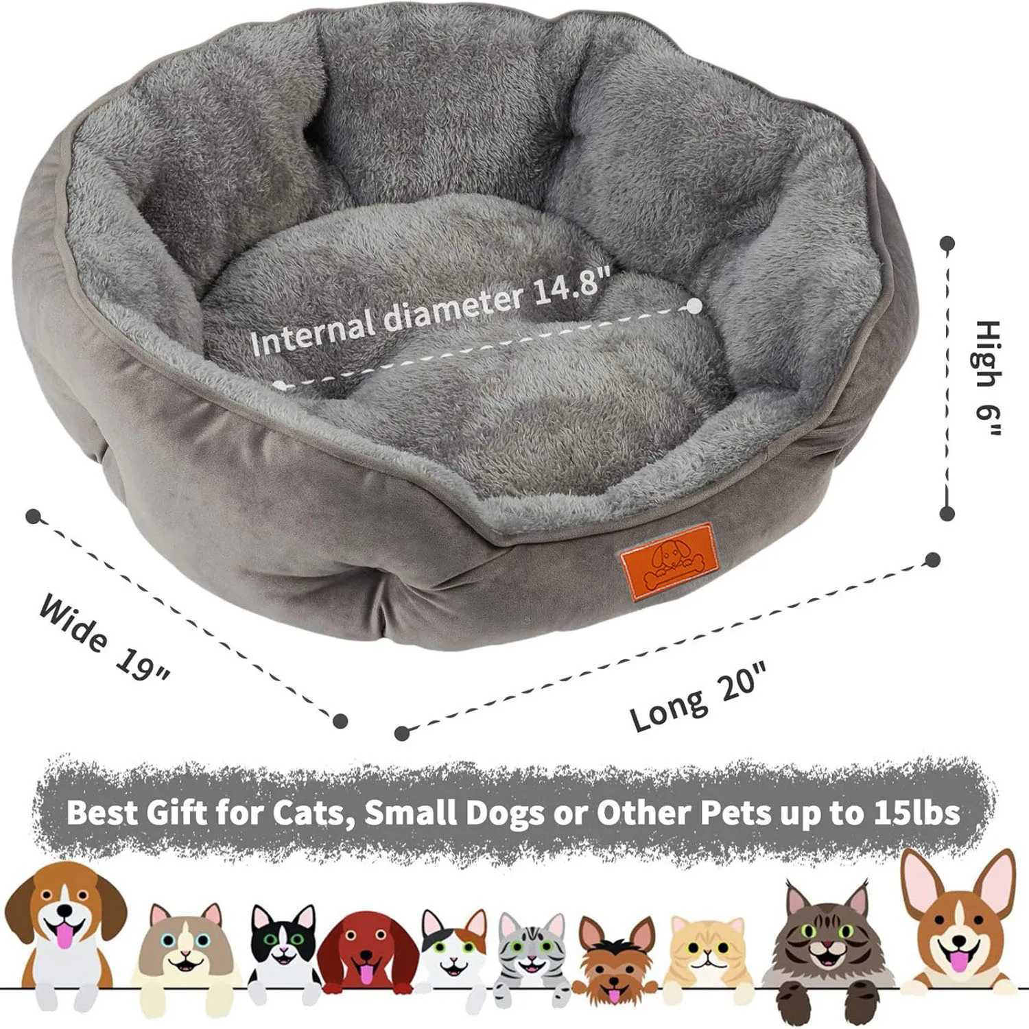 Pet bed for small and large pets soft washable non slip waterproof gray 50cm X250412
