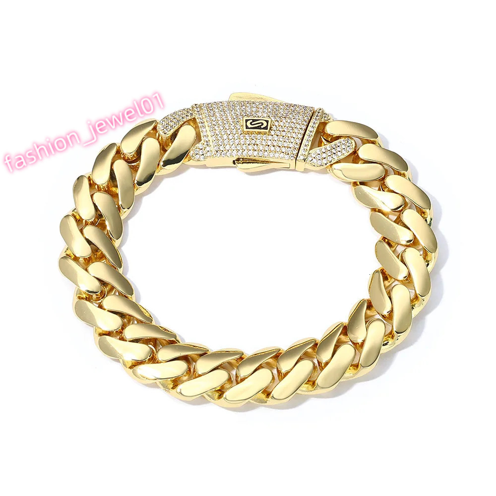 ESKEEM 15mm Real 14K Gold Plated Monaco Chain Heavy Thick Solid Brass Cuban Link Necklace Hip Hop Jewelry for Men