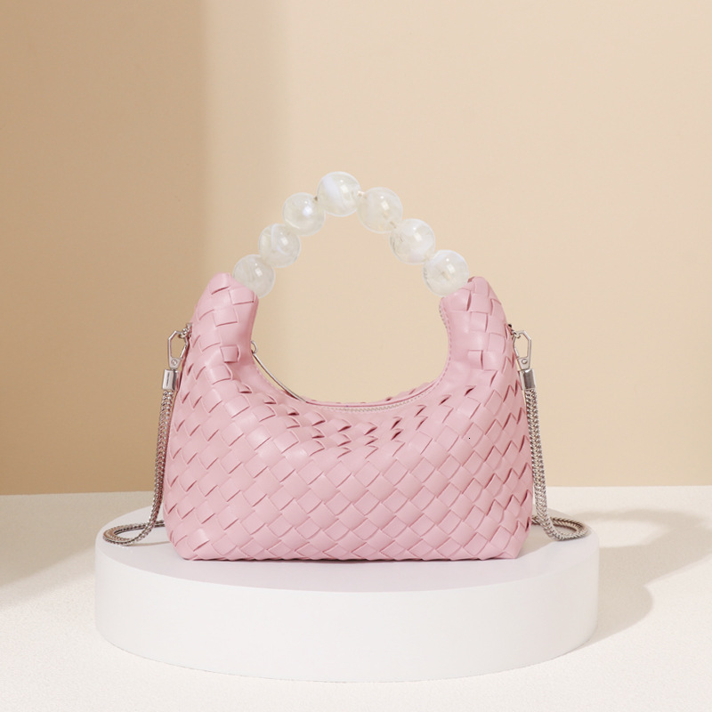 Beaded Handbag Women's Fashion PU Leather Braided Bag Designer Niche Crossbody Shoulder Bag