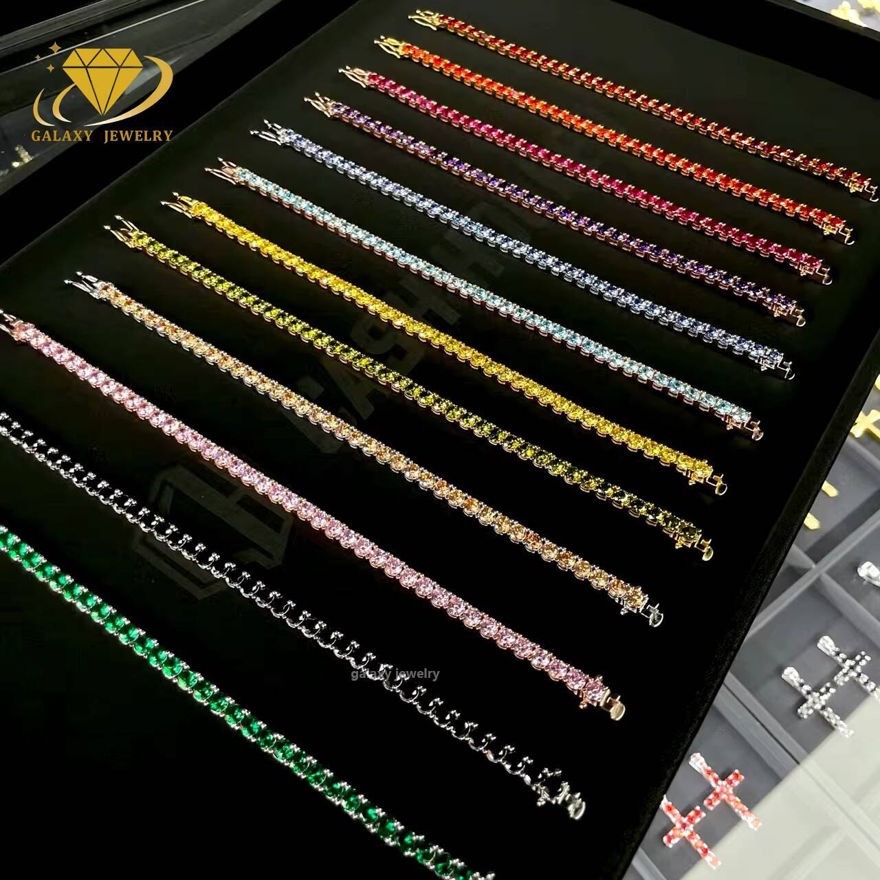 Wholesale 3mm 4mm 5mm Black Moissanite Tennis Chain 925 Sterling Silver Hip Hop Jewelry Men Black Diamonds Iced Tennis Necklace