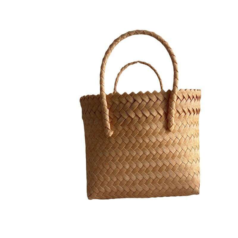 Handmade Beach Bag Handmade Handbag, Large Capacity Plastic Woven Basket, Small Square With Hand Gift Bag, Simple Handheld Versatile Women's Bag 
