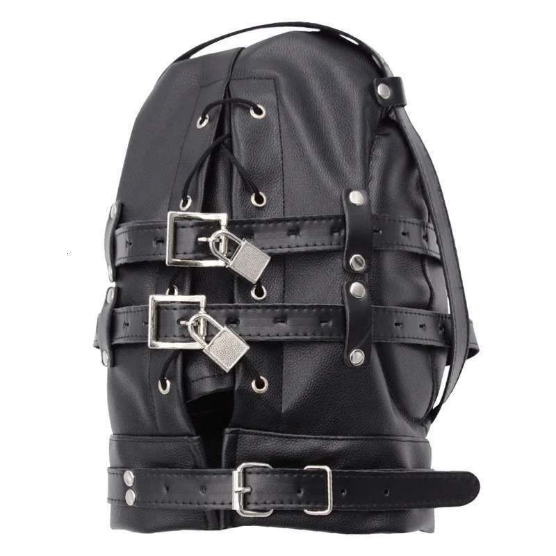 Black Sexy PU Leather Bondage Hood Metal Buckle Punk Eye Masks for Adults Fetish Cosplay Costumes Party Games Full Covered Masks 250410
