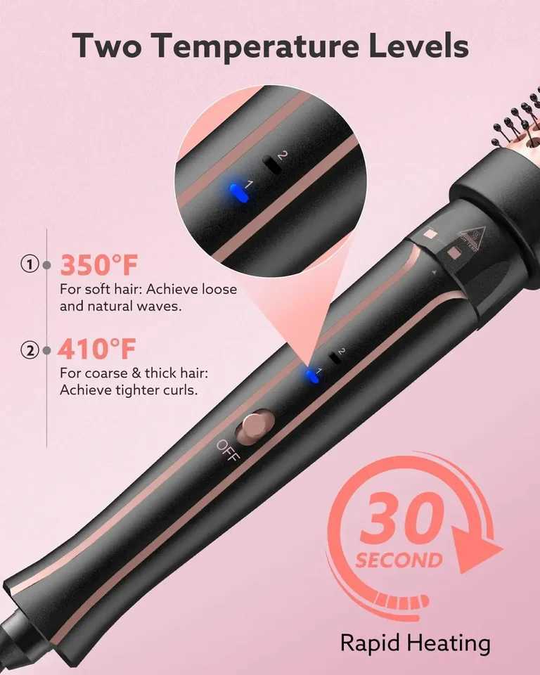 Hair Curling Iron Brush Thermal Brush Create Blowout Look Natural Curls Dual Voltage Ceramic Curling Iron with Detachable BrushT251114