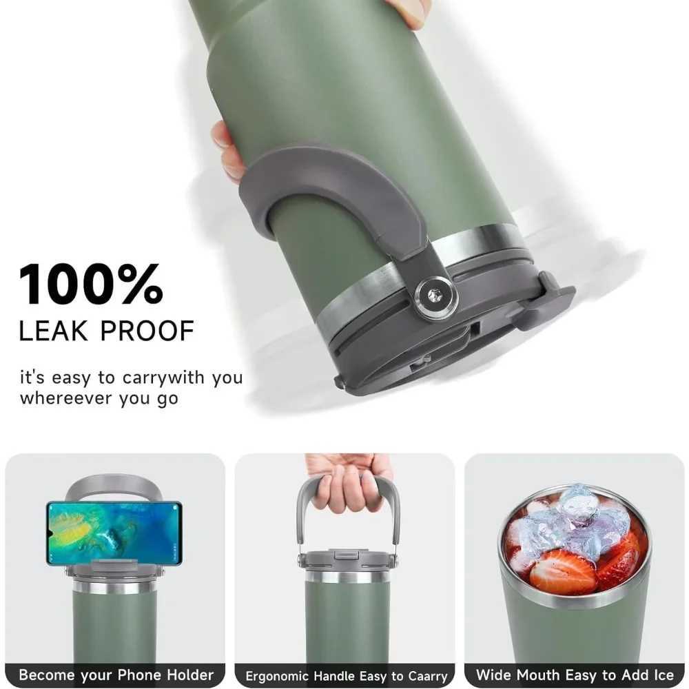900ml Thermos Cup with Handle Drinking Water Bottle Insulated Stainless Steel Vacuum Water Bottle for Office Home Sports or Car C251114