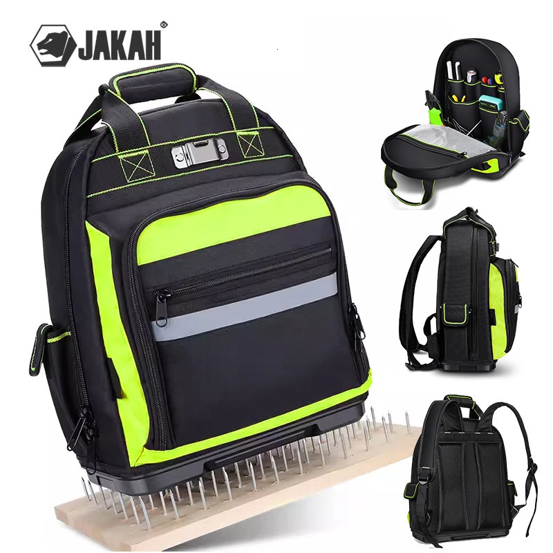 Jakah Tool Backpack with Plastic Bottom Organizer Electrician Professional Portable Complete Bag Storage Tools HL095 250407