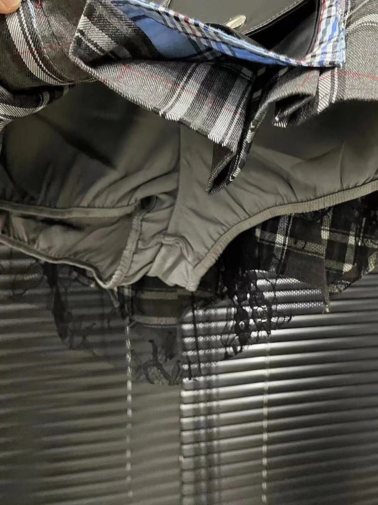 DEAT Fashion Trendy Womens Patchwork Plaid Pleated Mini Skirts Summer High Waist A-line Skirt Female 29L7565 250409