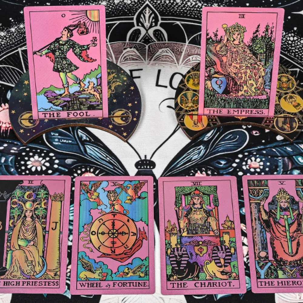 Holographic Iridescent Fluorescent Gold Foil Rider Tarot Deck 127cm 78 Pcs Waterproof PET Wear-resistant Tarot Cards C251114