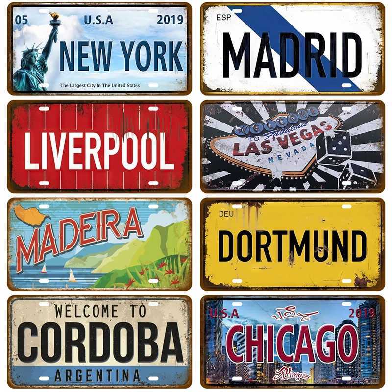 Tinplate Plate City State Tin Sign Famous City Plaque Landmark Metal Sign Wall Decor Garage Bar Pub Club Hotel Cafe Kitchen HomeM251114
