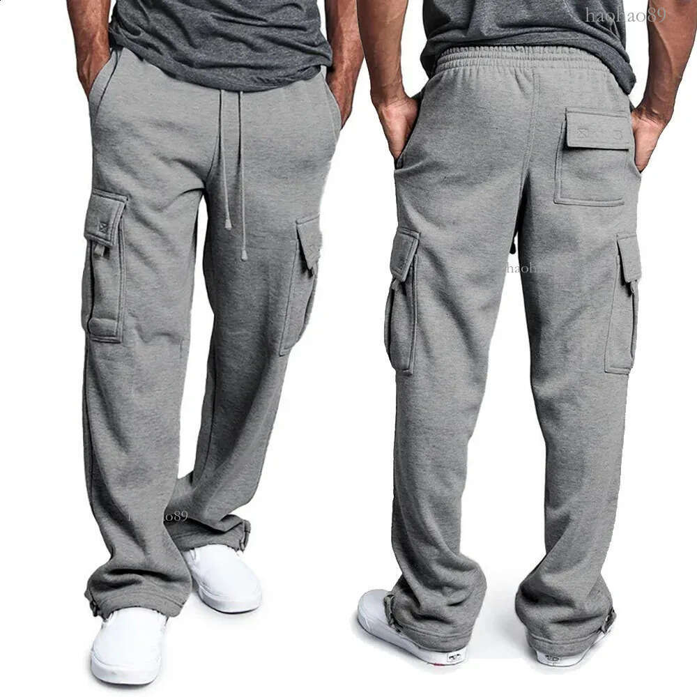 Mens Sweatpants Straight Fit Joggers for Sports and Streetwear Loose Oversized Drawstring Long Pants Men Multi-pocket Pants 240816