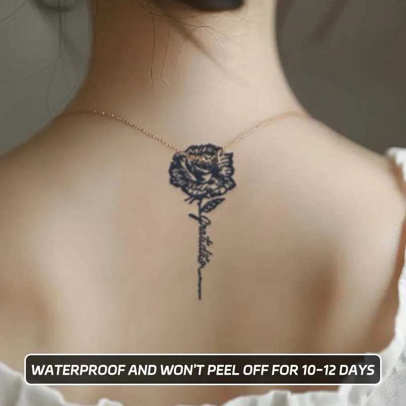 Rose and text waterproof temporary tattoo sticker with dried flowers lasting 1-2 weeks semi permanent fake tattooXJ25414
