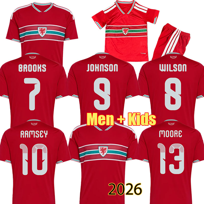 2026 Wales Soccer Jerseys JOHNSON Football Shirts WILSON 26 27 Wales National Team Kits MOORE Camiseta De Futbol JOHNSON Men Kids Kit 778
