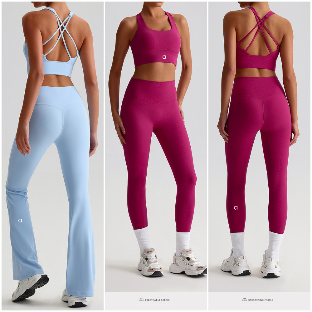 A2197 Women Yoga Sets Two Piece Bras Tops bralette Backless Fintness Tank Leggings Flared Pants Workout Breathble Shockproof Top Backless