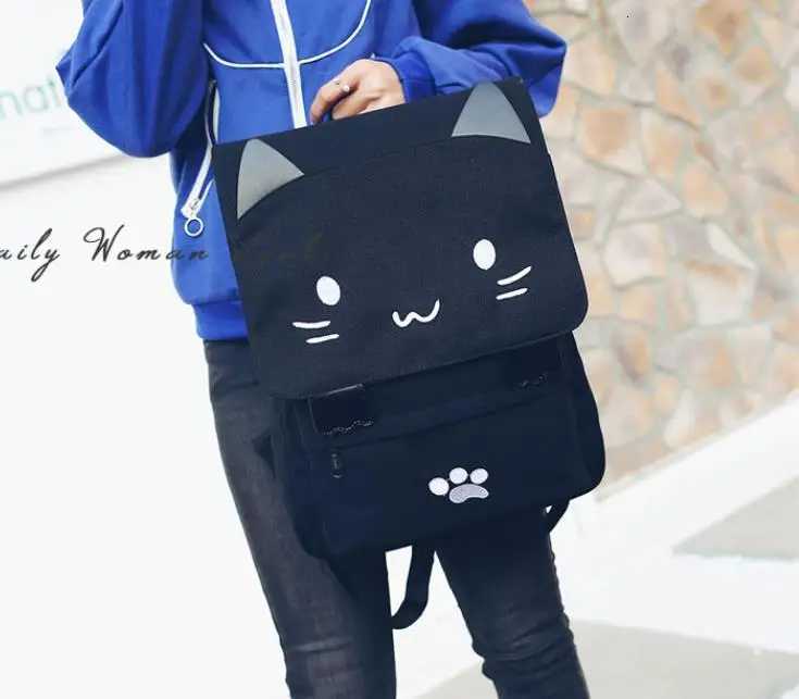 Japanese Stupid Cute 3D Cat Large Capacity Book Bag Girl Cartoon Backpack Womens BackpacksW251113