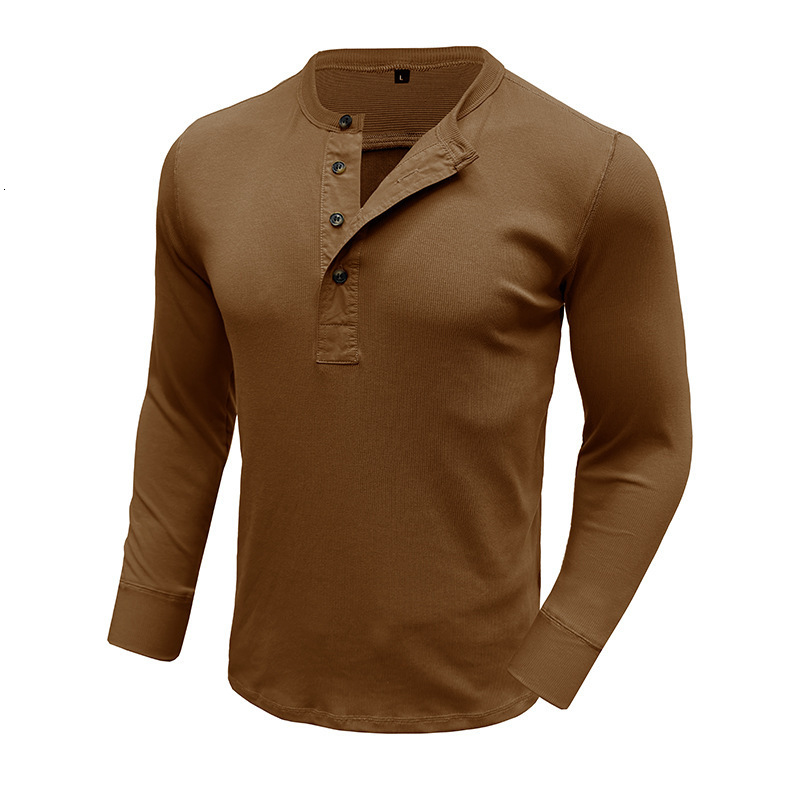 Autumn and winter mens long sleeved round neck T-shirt mens slim fit Henry shirt casual top