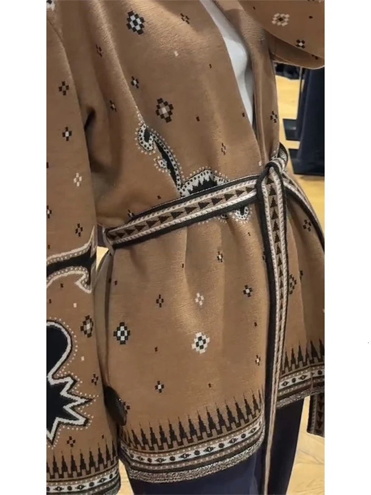 Bohemian Print Coats For Women Knit Cardigan Jackets Vneck Belt Tops Long Sleeve Fashion Outwear Daily Casual Autumn Wear 251113 - view 7