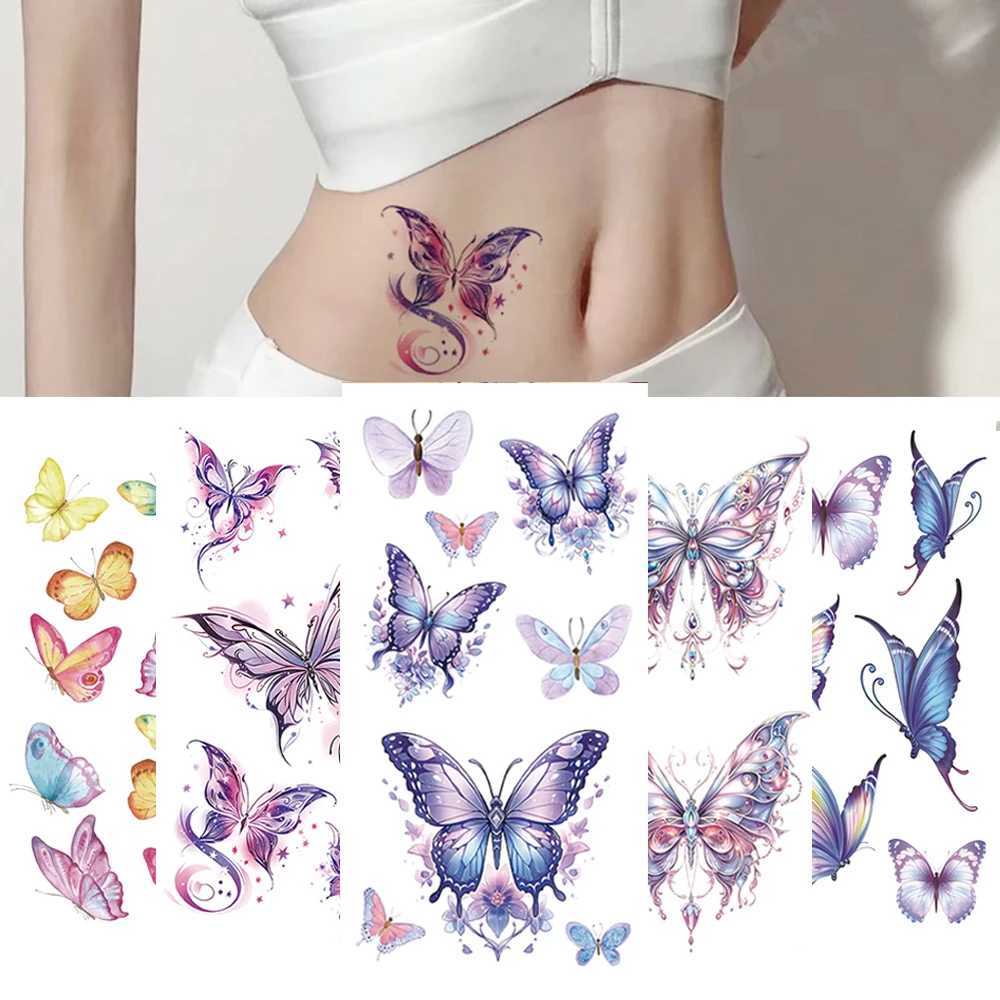 Colorful Butterfly Waterproof Temporary Tattoo Stickers Half Arm Art Fashionable Black Flower Beauty Transfer Washable TotemXJ25414