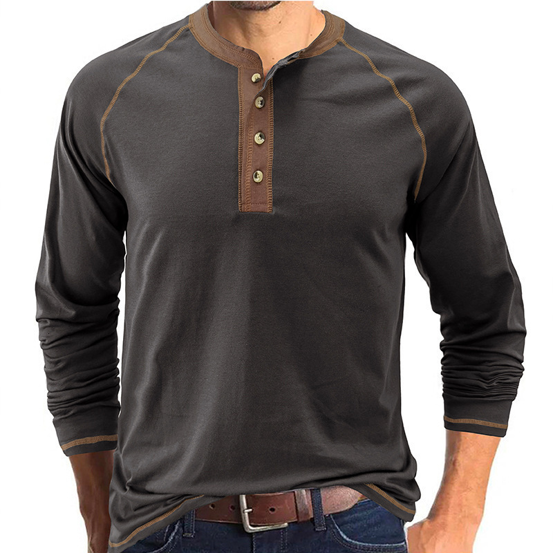 Mens Madden Shoulder Long Sleeve T-shirt Autumn/Winter Mens Henry T-shirt