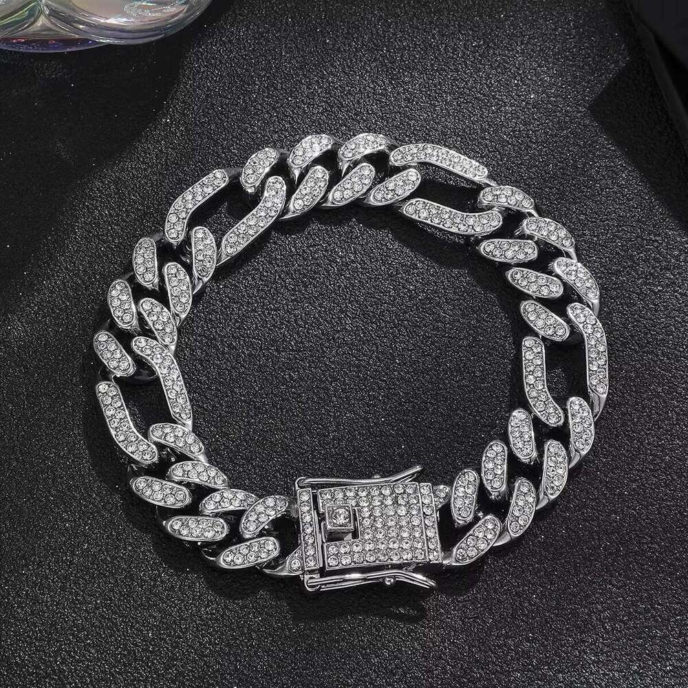 DHgate Iced Out Cuban Link Chain Necklace for Men Women Hip Hop Bling Rhinestone Choker Necklace Adjustable Fashion Jewelry Silver Color 1 Piece 18mm 