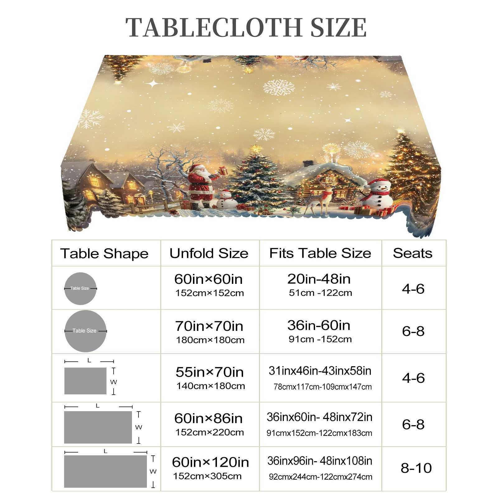 Christmas 1Pc Vintage Khaki Christmas Tablecloth with Santa Claus Reindeer Sleigh Patterns Christmas Decor 2025 Christmas Party Decoration Y251113