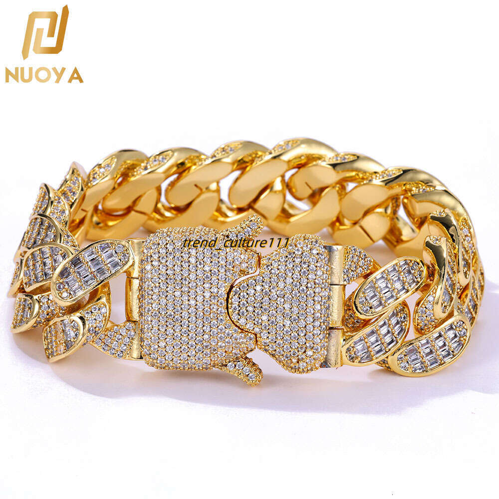 Hip hop 18mm three row T-shaped cubic Moissanite Cuban chain men's bracelet personalized American fashion accessory