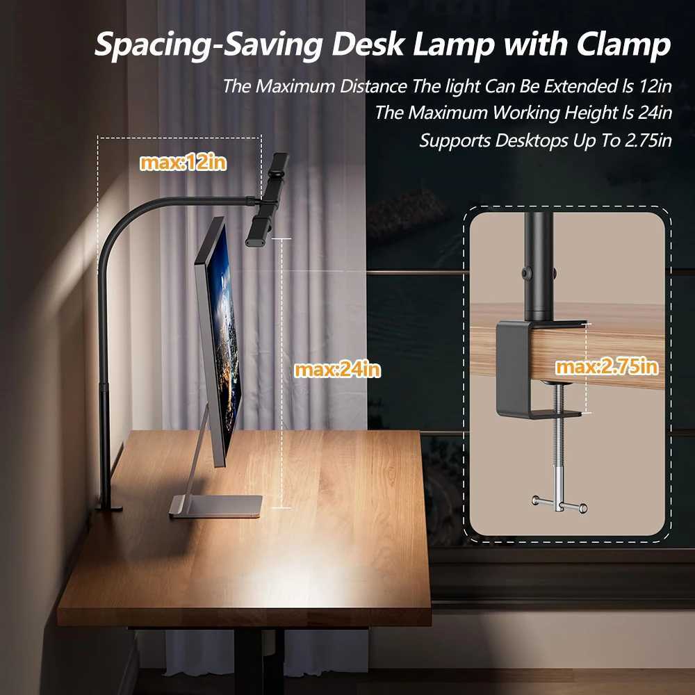3-Head 16W LED Desk Lamp for Home Office Eye Caring Architect Desk Light 5 Color 10 Leves Dimming Computer Monitor Table Light M251114