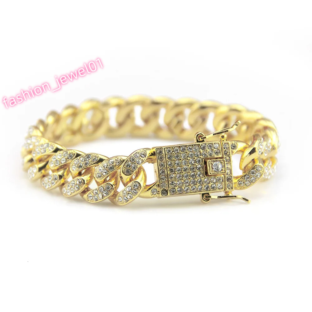 Hip Hop Shiny Cuban Link Chain Bracelets Women Men Gold Color Rhinestone Iced Out Chain Bracelets Punk Wristband Jewelry Gift