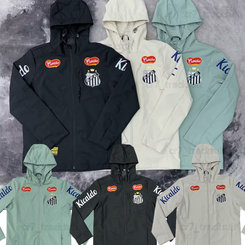 3XL 4XL 25 26 Santos Futebol Clube Soccer Jerseys Long sleeves trench coat green black white Hooded hood Zipper jacket 2025 2026 GUILHERME BARREAL Men Uniforms Shirts