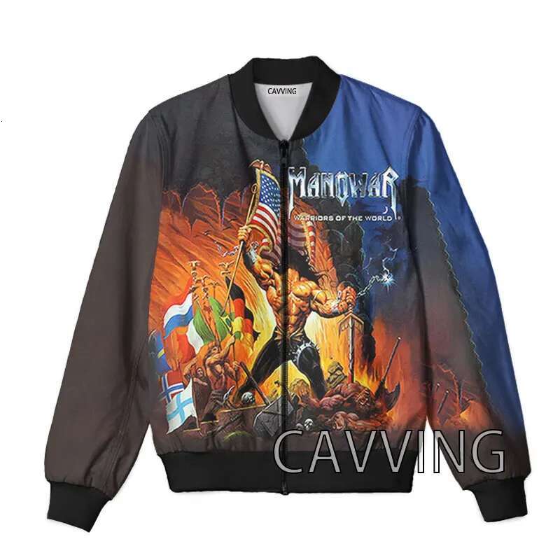 New Fashion Women/Men's 3D Print Manowar Band Zipper Bomber Men Overcoat Mens Coat Zip Up Jackets
