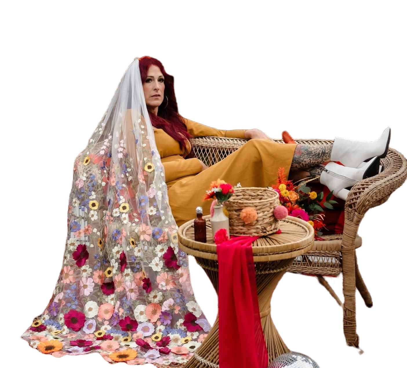 Waltz Veil Colorful Wedding Veils One Layer 3D-Flowers Appliques Lace Tulle White Ivory Bridal Veil Customized Veils V3044