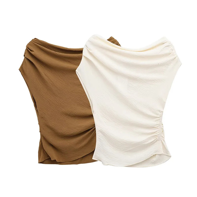 RAFZNB asymmetrical slotted womens top fashionable pleated sleeveless summer chic 250414Z