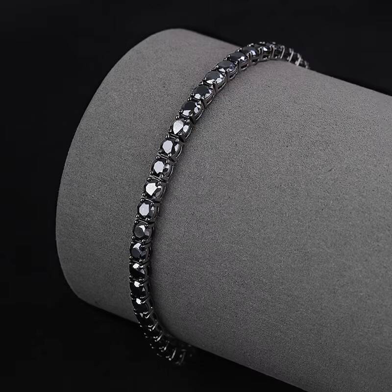 Cheapest White GRA Full Black Moissanite Tennis Chain Bracelet 925 Silver Bracelet Hiphop Men Black Moissanite Bracelet