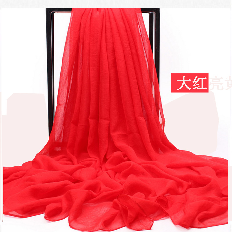 K391 Summer solid color imitation silk oversized silk scarf seaside beach towel long spring and summer women's chiffon scarf pleated shawl