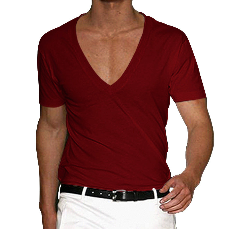 2025 Mens T-shirt Clothing Mens V-neck Solid Large Casual Short Sleeve T-shirt