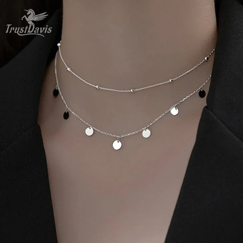 TrustDavis Real 925 Sterling Silver Double Layer 5mm Wafer Beads Choker Necklace For Women Wedding Fine Jewelry DA3000 250407