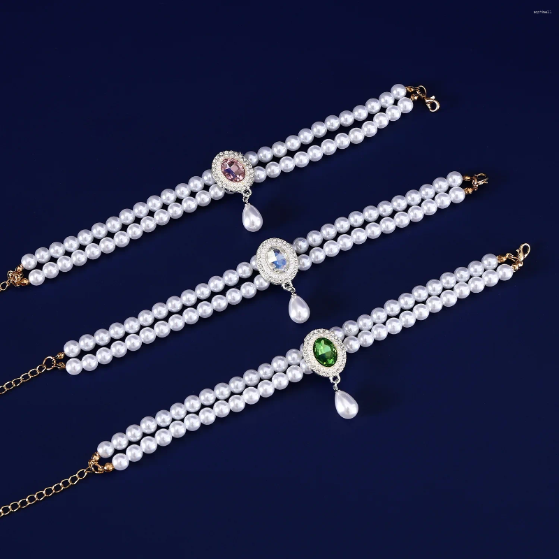 Update 20Pcs/Lot Double Pearl Pet Necklace Maltese Puppy Colored Gemstone Pendant Princess Cat Collar