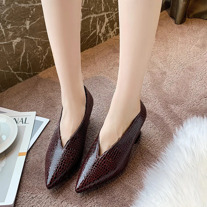 Retro Black Soft Leather Shallow Heels Thick Apartment 2024 SpringSummer High Versatile 250409