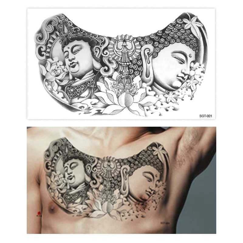 Cool Dragon Flower Buddha Temporary Tattoo Sticker on Chest Waterproof Punk Neutral Sexy Fake Letter Tattoo Female SummerXJ25414