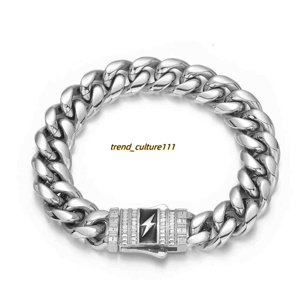 New Lighing Moissanite Spring Buckle Stainless Cuban Hip Hop Titanium Steel Jewelry Men's Bracelet