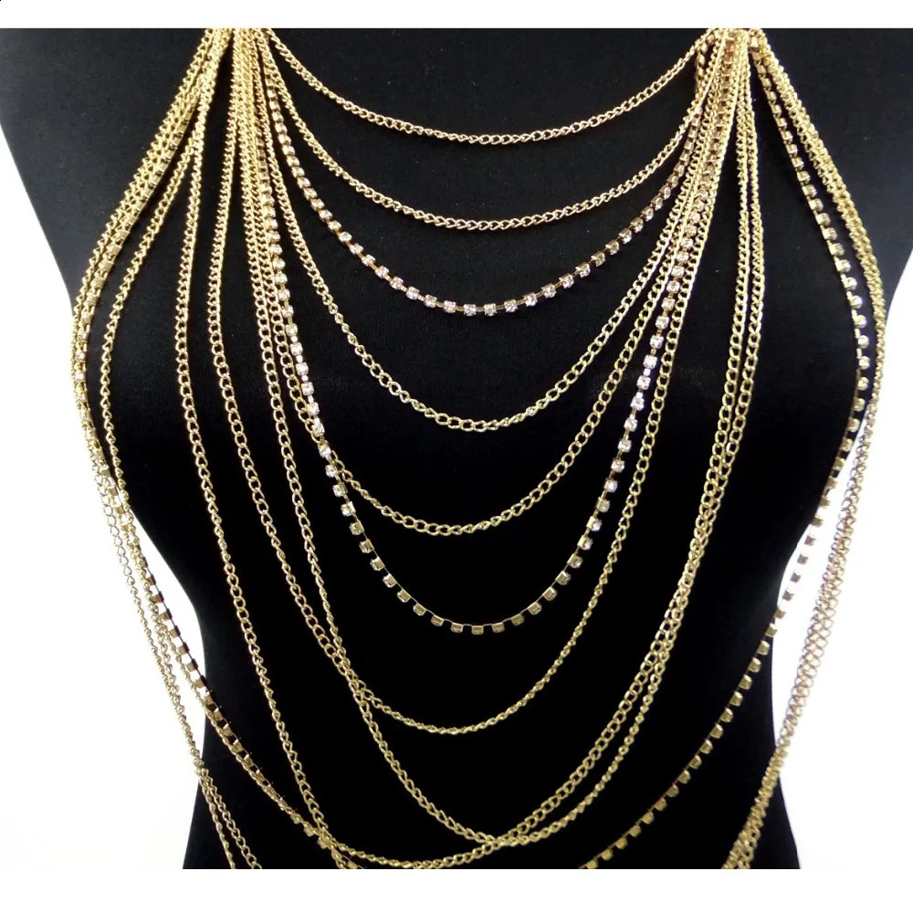 Multi layer female body chain rhinestone chest chain fashionable body chain jewelry sexy accessories 250408