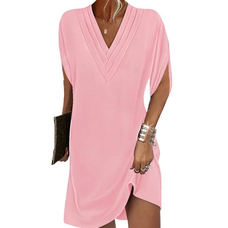 M411Chic Floral V-Neck Pleated Dress for Ladies - Perfect for Warm Weather