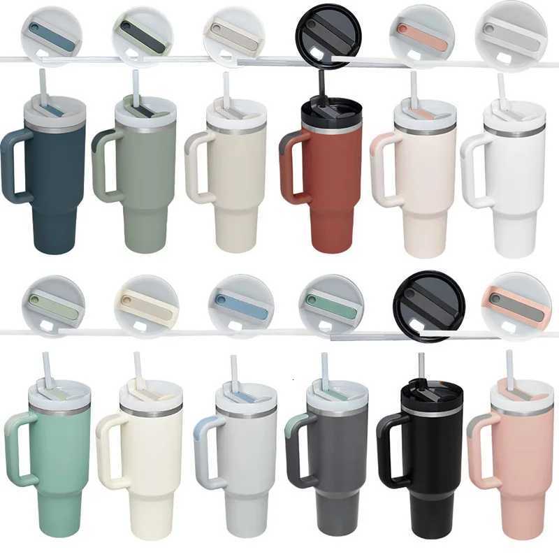 40oz Stainless Steel Vacuum Insulated Cup smooth flat glass with handle and Straw Thermal Travel Mug Coffee Cup Dropshipping C251114