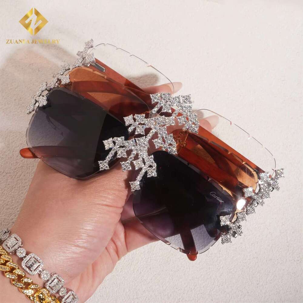 Fashion Unisex Cross Cluster Sunglasses VVS Dia Iced Out Hip Hop Bg Moissanite Glasses