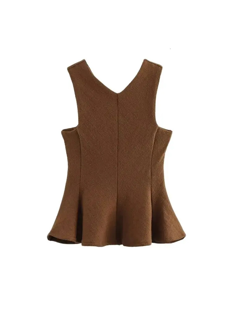 TRZA Womens Fashion Texture Peplum Tank Top Vneck Sleeveless Trendy 250414Z